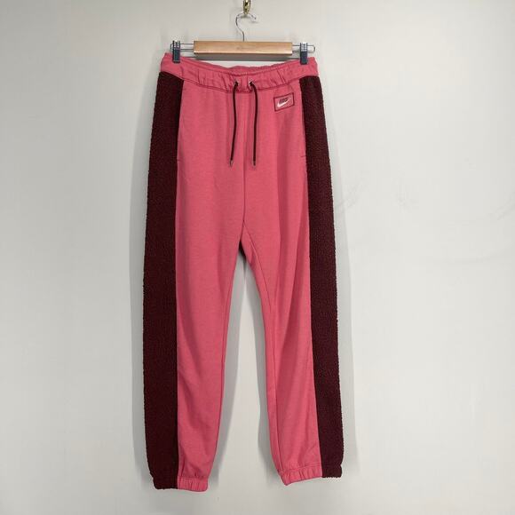 Nike Sportswear Jogger Sweatpant Womens Small Pink Icon Clash Fleece Sherpa Trim - Picture 1 of 8